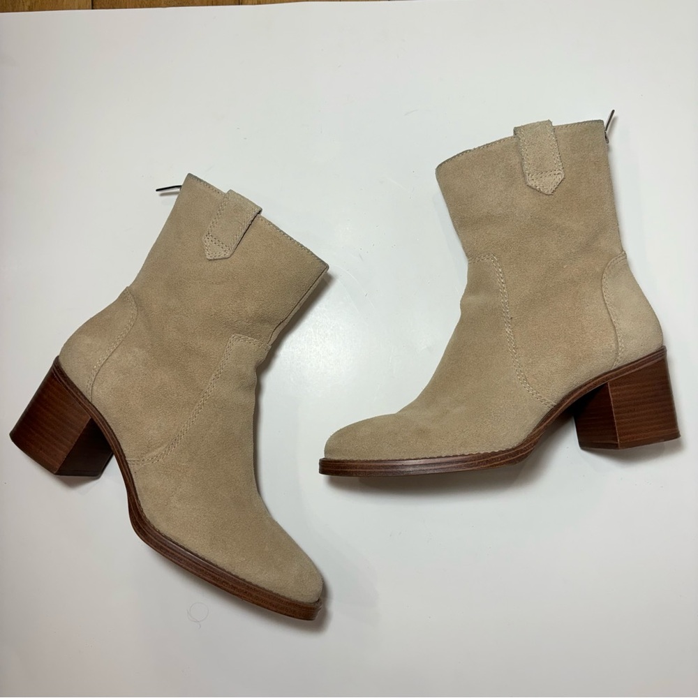 Vince Camuto Zanilla Tan Suede Leather Boots Moto Western Ankle Boots Size 8 Y2K